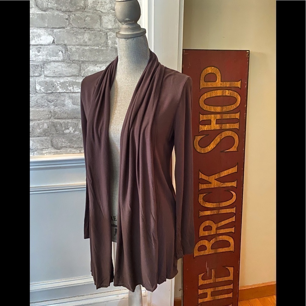 BROWN KNIT OPEN CARDIGAN SWEATER